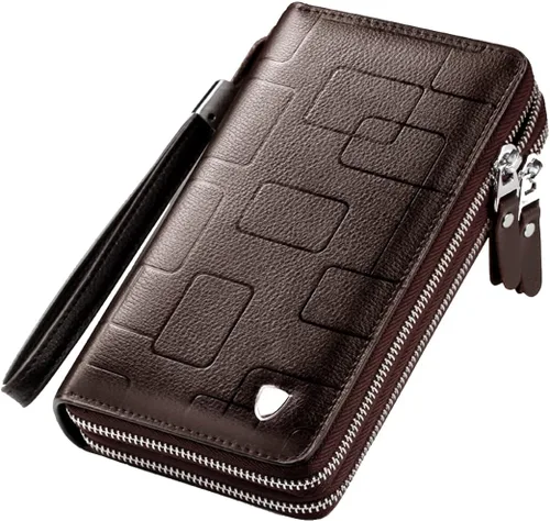 KPYWZER Bolso de mano de cuero para hombre, cartera para muñeca, bolsa de muñeca