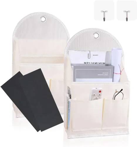 Miniatura 11 de Paquete de 2 bolsas de almacenamiento para colgar en la pared con bolsillos, cesta organizadora de casillero con gancho adhesivo, organizador de Gris