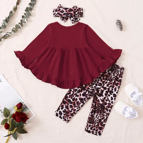 Miniatura 3 de Kucnuzki Conjunto de ropa para bebé niña pequeña, camisa de manga con volantes, pantalón floral, ropa de otoño e invierno para niña