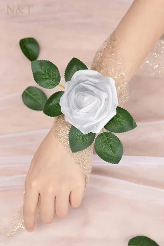 Miniatura 228 de N&T NIETING Flores artificiales, rosas artificiales de color rosa intenso, 50 piezas de flores falsas con tallo para ramos de boda DIY, centros