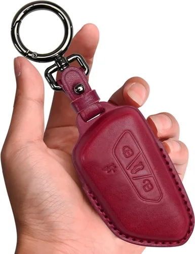 Miniatura 12 de Tukellen Funda de cuero para llavero de Volkswagen compatible con VW MK8 Golf/GTI Skoda Octavia Protector remoto chaqueta entrada sin llave (negro)