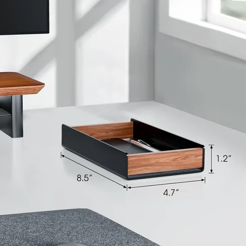 Miniatura 6 de UPERGO Bandeja Organizadora de Escritorio con Cajón para Oficina en Casa, Bandeja Organizadora de Escritorio de Nogal para Llaves, Bolígrafo, Reloj