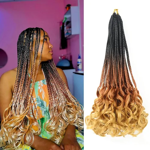 Miniatura 49 de Trenzas de ganchillo rizado francés T33, cabello pre-anillado 10 pulgadas, trenzas cortas rizadas francesas con extremos rizados, trenzas box