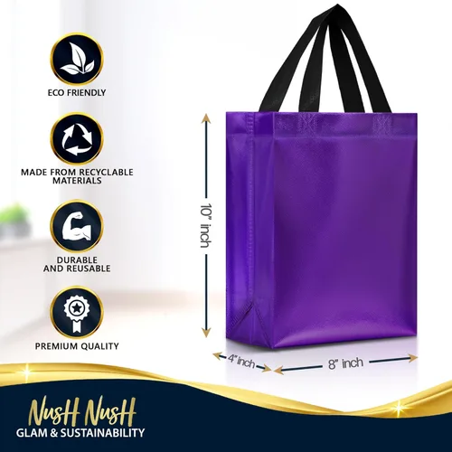 Miniatura 5 de Nush Nush Bolsas de regalo moradas de tamaño mediano – Juego de 12 bolsas de regalo reutilizables moradas con asas – Bolsa de regalo perfecta