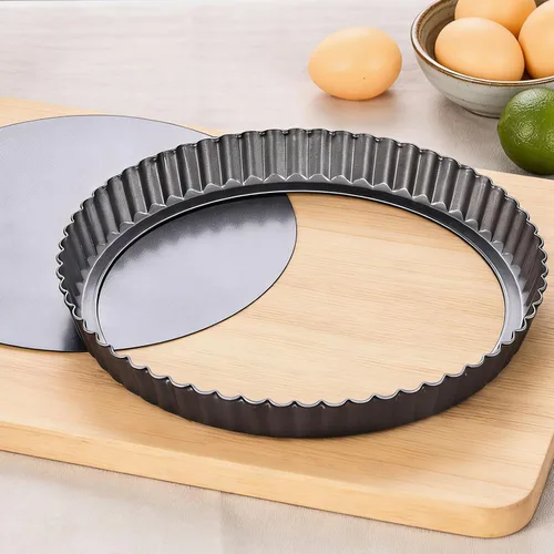 Miniatura 9 de Juego de sartenes para tartas de 10 y 9 pulgadas con mini sartenes de 5 y 4 pulgadas con parte inferior extraíble, sartén Quiche de acero al carbono