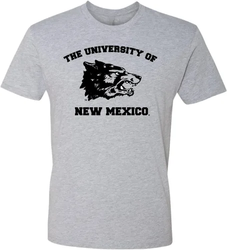 Nudge Printing Camiseta unisex de manga corta suave universitaria prémium La Universidad de Nuevo México - Vintage Wolf