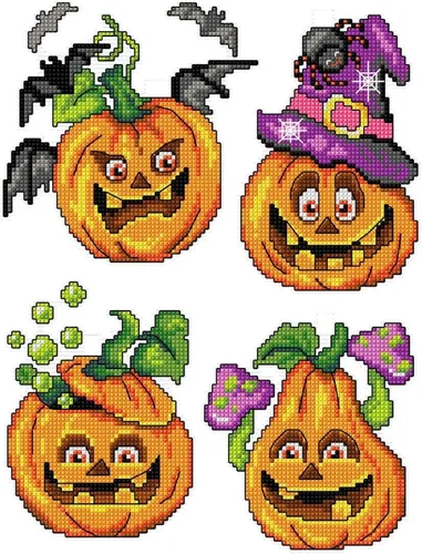 Miniatura 4 de Kit de punto de cruz en lienzo de plástico con escenas de Halloween. 4 adornos encantadores de diferentes dimensiones 147CS. 14 hojas de lona