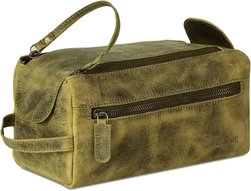 Miniatura 11 de KomalC Bolsa de aseo premium de cuero de búfalo para hombres y mujeres con forro resistente al agua, neceser de viaje unisex para artículos de aseo