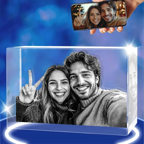 Foto de cristal 3D, regalos personalizados para mujeres, mamá, papá, pareja, regalos personalizados con tu propia foto, imagen de vidrio grabada con