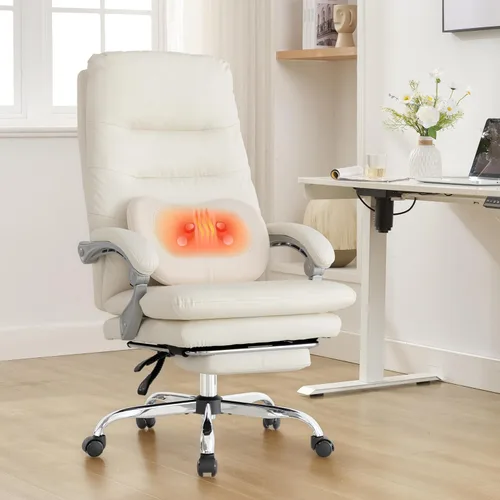 Miniatura 6 de Silla de oficina ejecutiva de masaje amasado con calefacción, silla reclinable de 90-135° con reposapiés, sillas de escritorio ergonómicas