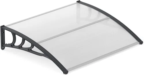 Miniatura 13 de Tangkula Toldo de ventana de 40 x 40 pulgadas, moderno toldo de policarbonato para puerta delantera, cubierta de puerta de ventana para lluvia, Negro