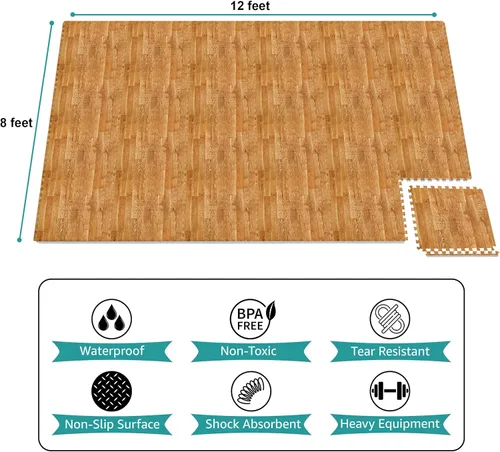 Miniatura 8 de Sorbus Losetas de suelo de madera veteada, esteras de espuma EVA entrelazadas, losetas de 3/8" de grosor para suelos de madera, esteras de ejercicio