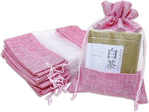 Miniatura 36 de Paquete de 12 bolsas de regalo medianas de lino, arpillera y organza con cordones (5 x 7 pulgadas, blanco) - Bolsa de malla para recuerdos