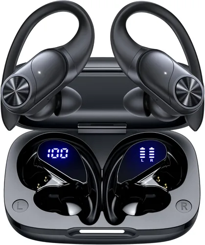 PocBuds Auriculares Bluetooth Auriculares Inalámbricos 80hrs Tiempo de Reproducción Estuche de Carga Inalámbrica Pantalla Digital Auriculares Negro