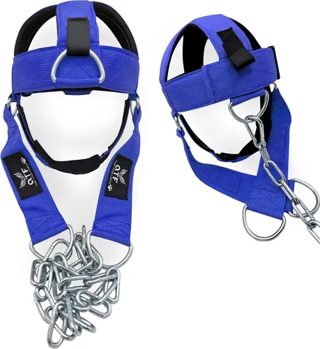 Miniatura 13 de QTF Arnés de cuello para entrenamiento de levantamiento de pesas, constructor de cuello grueso de neopreno acolchado ajustable para barbilla