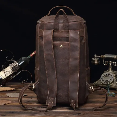 Miniatura 5 de Mochilas retro para laptop, mochilas clásicas de cuero vintage de 15.6 pulgadas, mochilas de cuero para laptop de gran capacidad, mochila de viaje