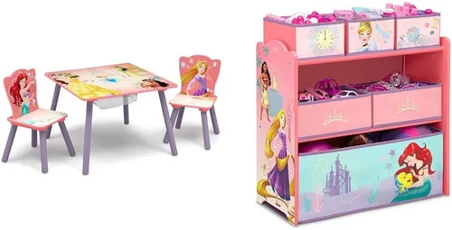 Delta Children Juego de mesa y silla para niños con almacenamiento (2 sillas incluidas) – Ideal para artes y manualidades, merienda, diseño y