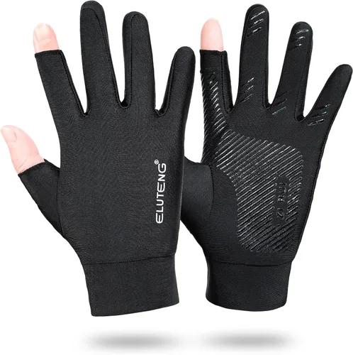 ELUTENG Guantes finos de ciclismo de seda de hielo, 2 guantes de ciclismo sin dedos para hombres, guantes de ciclismo ligeros y transpirables para