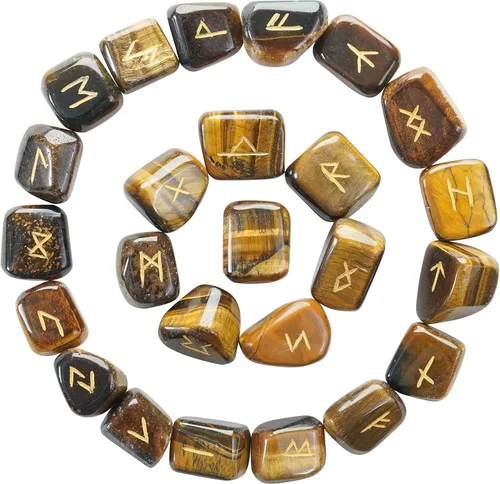 Miniatura 19 de Crocon Juego de piedras de runa oplaita con alfabeto Futhark de élder, símbolo grabado para generador de energía, equilibrio de chakras, protección