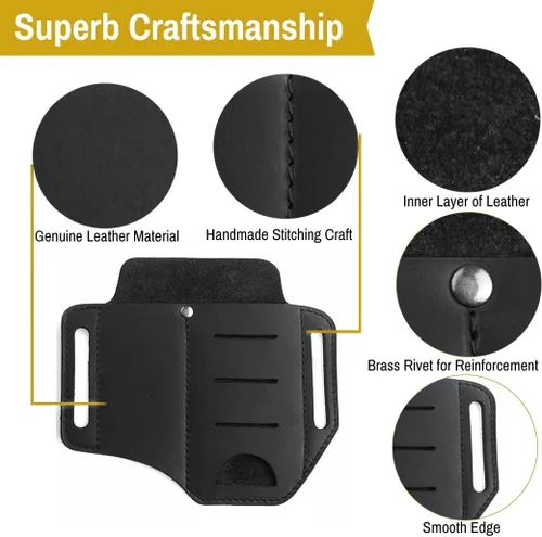 Miniatura 2 de VIPERADE PJ8 - Funda pequeña de cuero EDC para cinturón, funda multiherramienta de cuero, organizador de cinturón EDC, hecho a mano, 2 bolsillos