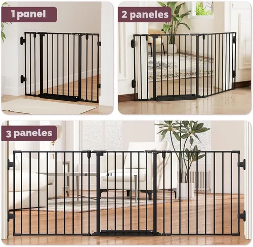 Miniatura 6 de Puerta de bebé extra ancha de 29.4 a 78 pulgadas, puertas largas para perros para puertas y escaleras, puerta de seguridad grande esencial para Negro