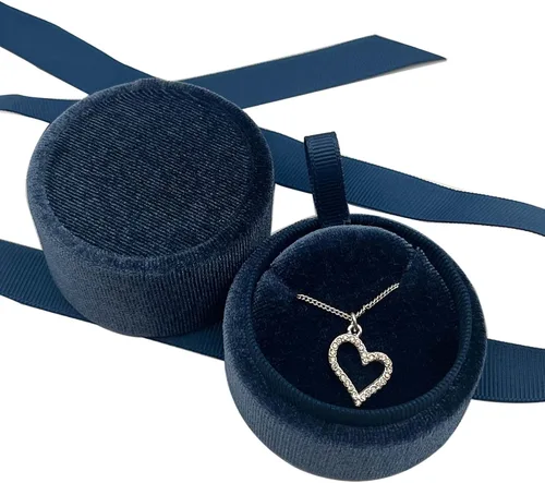 Beatilog Caja de regalo pequeña para collares, estuche con colgante de terciopelo, portátil, redondo, para almacenamiento de joyas con elegante lazo