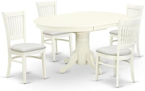 East West Furniture AVVA5-LWH-C - Juego de mesa de comedor de 5 piezas, incluye una mesa de cocina ovalada con hojas de mariposa y 4 sillas de
