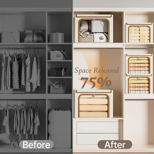 Miniatura 7 de Yecaye Cajas de Almacenamiento de Ropa con Marco de Metal, Caja de Almacenamiento de Ropa Plegable con Tapa, Caja Organizadora Apilable de Tela