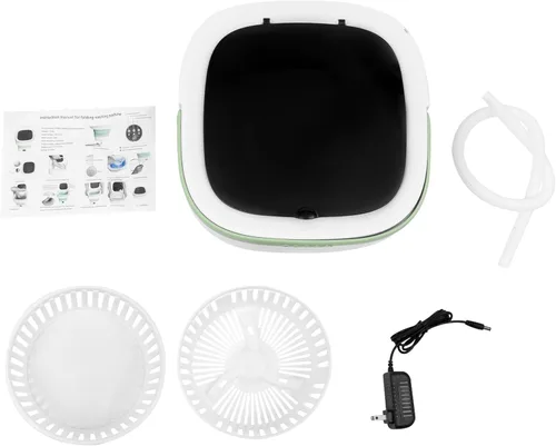 Miniatura 8 de Lavadora portátil de 12 l, mini lavadora, plegable de gran capacidad, diseño de rueda de lavado de manos simulado/función de luz azul para limpieza