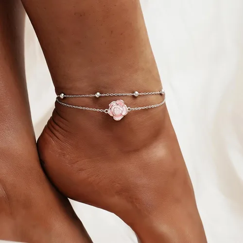 Miniatura 119 de CHIC & ARTSY Tobilleras delicadas de plata de ley S925 para verano, pulsera de tobillo ajustable multicapa para playa, joyería de pie para mujer