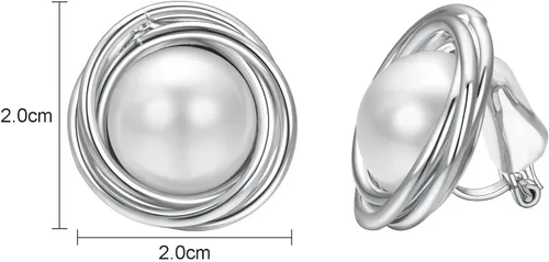 Miniatura 35 de Yoursfs Aretes de clip de perlas blancas grandes para mujer, chapados en oro de 18 quilates, hipoalergénicos, sin perforaciones, joyería brillante