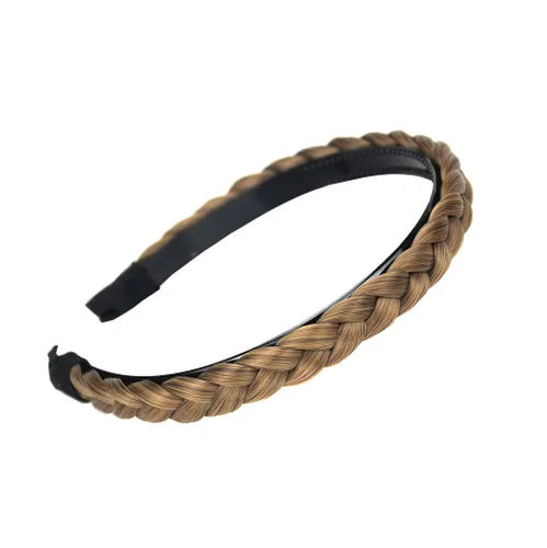 Miniatura 24 de Ancho de 1.5 cm Banda de pelo sintético trenzada estrecha con dientes para mujeres y niñas (Negro)