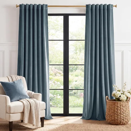 Miniatura 28 de StangH - Cortinas opacas de terciopelo con pestaña trasera, aislamiento térmico, para puerta corrediza, dormitorio, telón de fondo, estudio, teatro