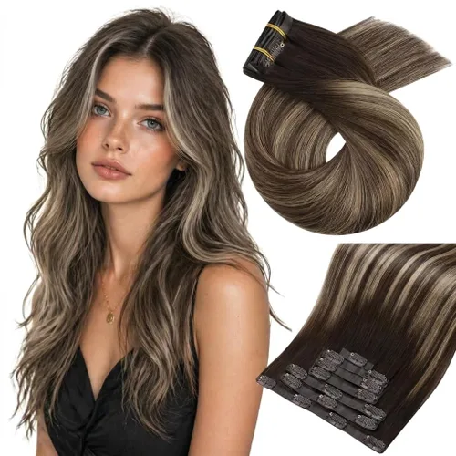 Miniatura 26 de Moresoo - Extensiones de cabello humano con pinzas, sin costuras, con trama, de poliuretano, invisible, cabello humano real, color rubio platino, 7