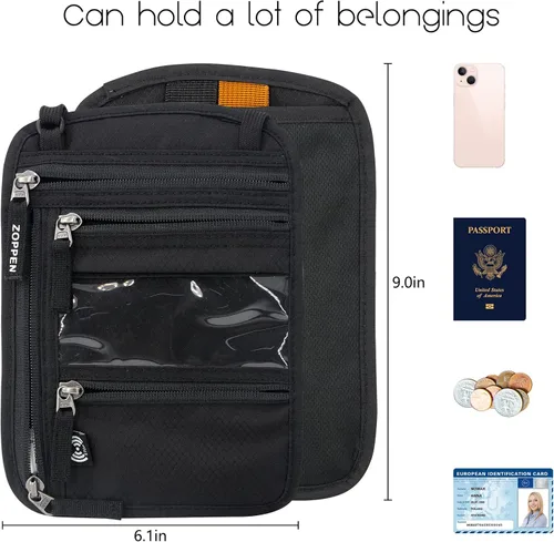 Miniatura 6 de ZOPPEN Soporte para pasaporte, cartera para el cuello, funda para pasaporte, organizador de documentos de viaje, combinación de tarjeteros