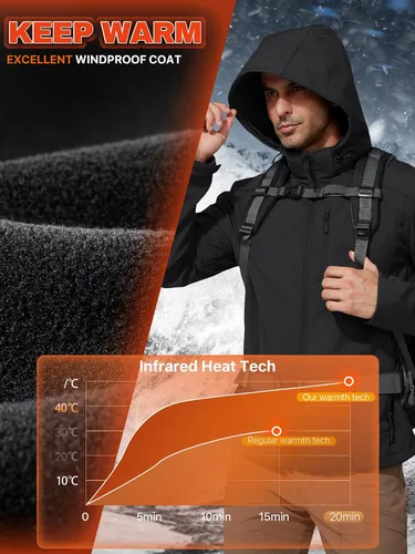 Miniatura 3 de FREE SOLDIER Chaqueta ligera con capucha impermeable para hombre, con forro polar, para invierno, con capucha, resistente al agua, para senderismo