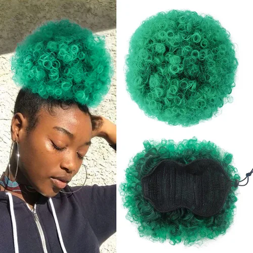 Miniatura 10 de Yinmei Baibian Extensiones de Cabello Sintéticas de Moño con Cordón Afro Rizado Crespo Degradado Marrón Tamaño Grande Peinado Recogido para Mujeres