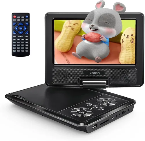 YOTON Reproductor de DVD portátil de 9.5 pulgadas para niños y automóvil, pantalla HD giratoria de 7.5 pulgadas con batería incorporada de 4 a 6