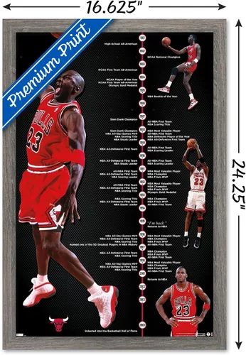 Miniatura 3 de Trends International Michael Jordan - Póster de pared de línea de tiempo, 14.725 x 22.375 pulgadas, versión enmarcada de madera de granero