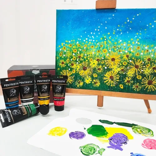 Miniatura 7 de Juego de pintura acrílica de cuerpo pesado, 12 colores (2.5 fl oz/2.54 onzas), pigmento rico para lienzo, rocas, huevos, pintura profesional
