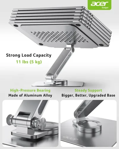 Miniatura 5 de acer Soporte para laptop para escritorio, con base giratoria de 360°, elevador giratorio para computadora de escritorio, soporte ajustable
