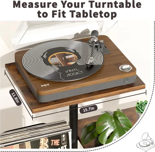 Miniatura 4 de Bikoney - Soporte Botánico para Tocadiscos con Almacenamiento de Vinilo, Mueble de Mesa para Tocadiscos de Madera con Estante para Discos LP