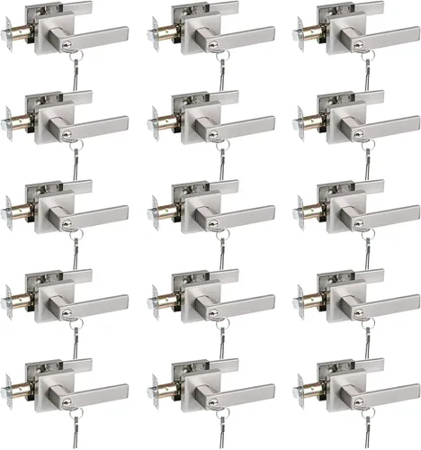 Miniatura 25 de USHTL01-SN-BK-6P - Manija cuadrada de privacidad para puerta de níquel cepillado sin llaves para dormitorio o baño, USHTL01-SN-BK-6P