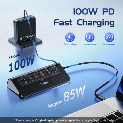 Miniatura 8 de intpw P9R PRO USB C Hub Ethernet, Estación de acoplamiento USB C de 10Gbps 10-en-1 con HDMI 4K@60Hz, Tipo-C y 2 USB A 3.2 Datos, LAN, 2 USB A 2.0