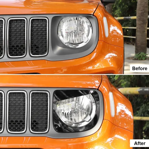 Miniatura 2 de CheroCar Cubierta para faro delantero, biseles de faros delanteros, anillo para Jeep Renegade 2019-2024, color negro