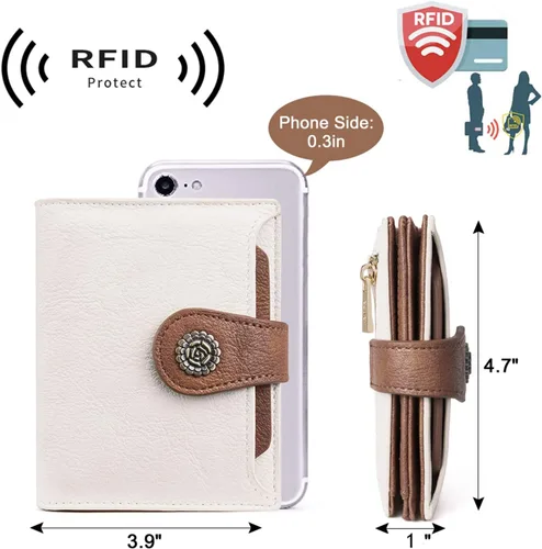 Miniatura 3 de CLUCI - Carteras pequeñas para mujer, color beige con marrón Bloqueo RFID, cuero, compacto triple, tarjetero con ventana de identificación