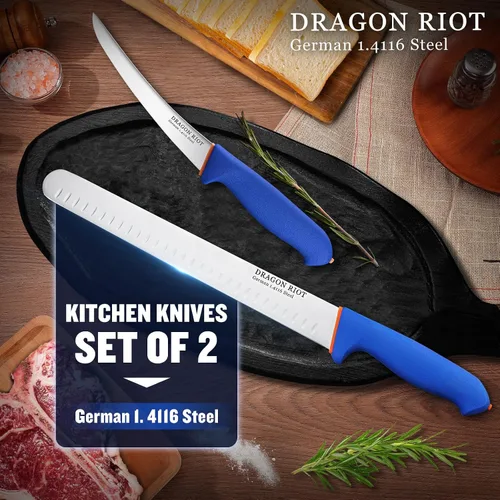 Miniatura 2 de DRAGON RIOT Juego de Cuchillos de Trinchar para Carne Cuchillo Curvo de 6 Pulgadas para Recortar y Deshuesar Pechuga de Res y Cuchillo para Rebanar