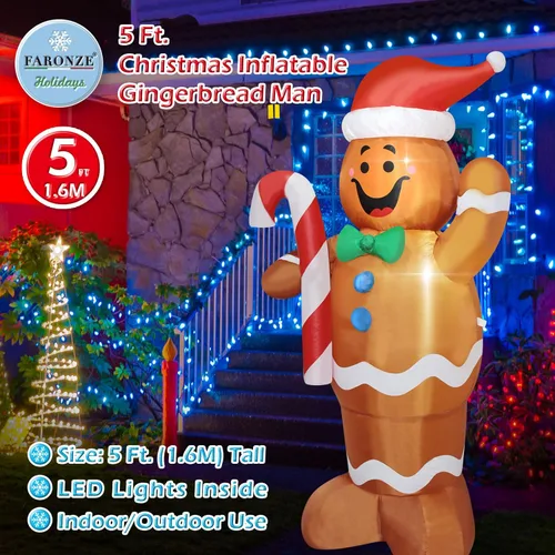 Miniatura 6 de Hombre de Jengibre Inflable de Navidad Iluminado para Interiores y Exteriores Decoración de Patio Navideña Inflable con Ventilador Integrado