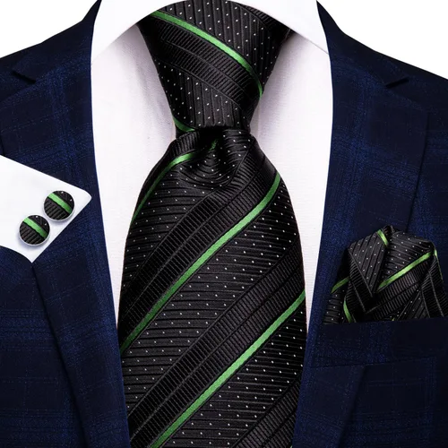 Miniatura 176 de Hi-Tie Corbatas de seda para hombre, diseño de cachemira a rayas, con bolsillo, gemelos cuadrados, conjunto formal de negocios