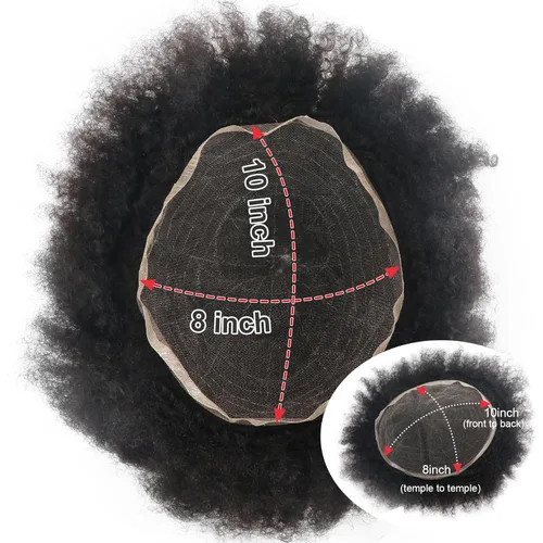 Miniatura 2 de Pelucas Afro Rizadas Toupé para Hombres Pelucas para Hombre Afroamericano Negro Unidad de Cabello Masculino Negro Rizado Afro Tejido Masculino
